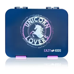 Eazy Kids 6 & 4 Convertible Bento Lunch Box wt Sandwich Cutter Set-Unicorn Lover Blue