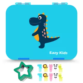 Eazy Kids 6 & 4 Convertible Bento Lunch Box w/ sandwich cutter- Dino Blue