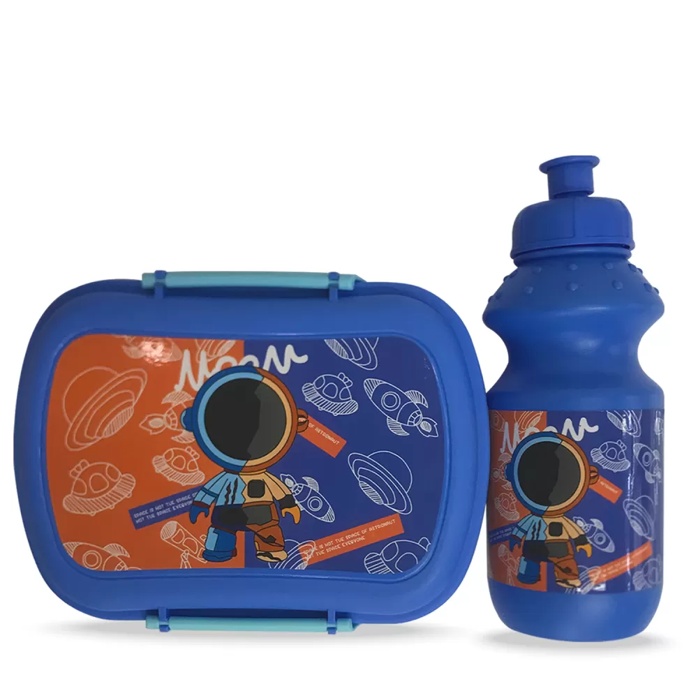 Eazy Kids - Set of 2 - Lunch Box &amp; Water Bottle - Astronaut Blue