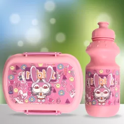 Eazy Kids - Set of 2 - Lunch Box & Water Bottle - Rabbit Pink