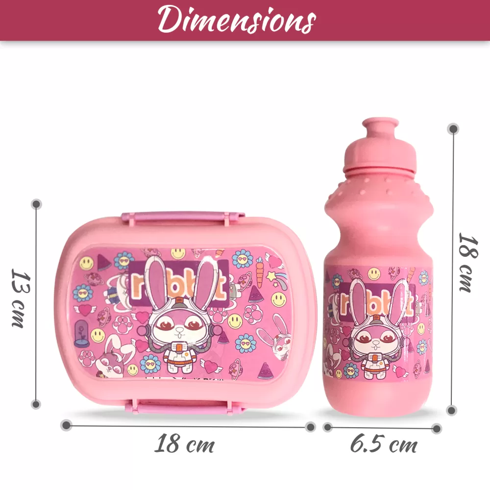 Eazy Kids - Set of 2 - Lunch Box &amp; Water Bottle - Rabbit Pink