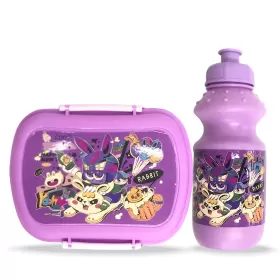 Eazy Kids - Set of 2 - Lunch Box & Water Bottle - Rabbit Purple