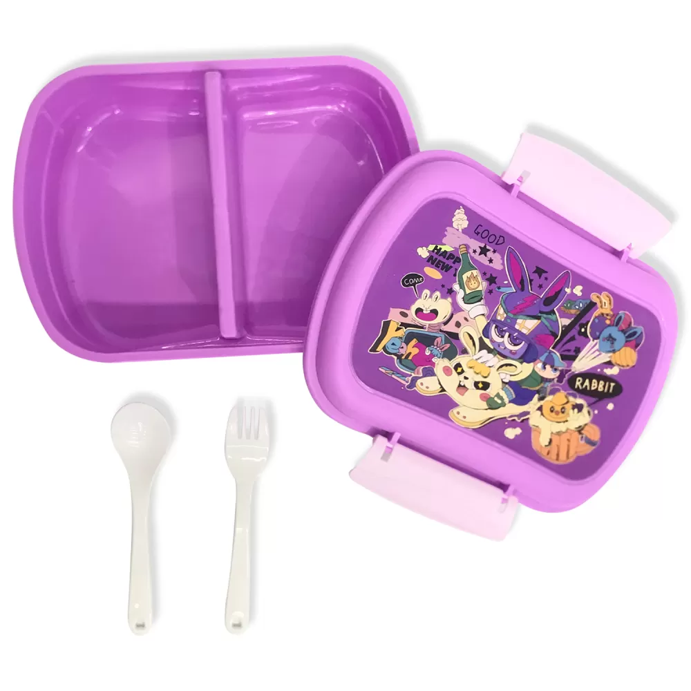 Eazy Kids - Set of 2 - Lunch Box &amp; Water Bottle - Rabbit Purple