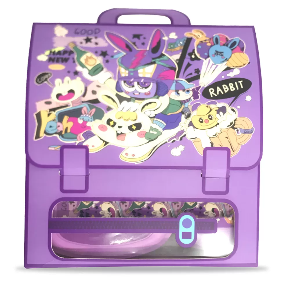 Eazy Kids - Set of 2 - Lunch Box &amp; Water Bottle - Rabbit Purple