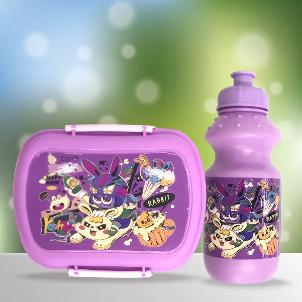 Eazy Kids - Set of 2 - Lunch Box &amp; Water Bottle - Rabbit Purple