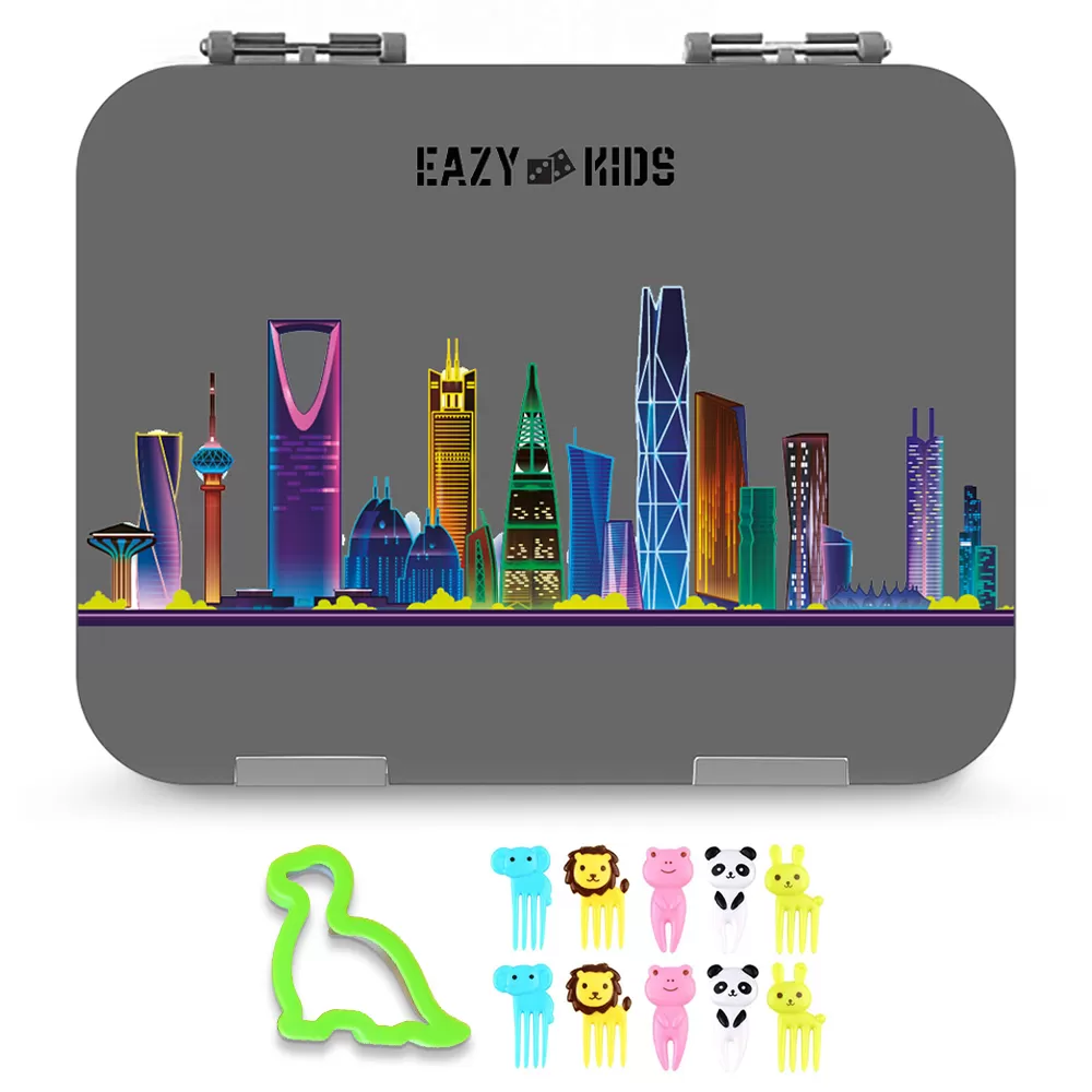 Eazy Kids 4 Convertible Bento Lunch Box - Love Saudi Grey