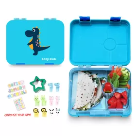 Eazy Kids 4 Compartment Bento Lunch Box w/ sandwich cutter- Dino Blue