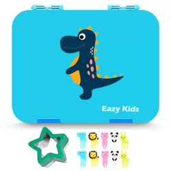 Eazy Kids 4 Compartment Bento Lunch Box w/ sandwich cutter- Dino Blue