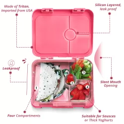 Eazy Kids 4 Compartment Bento Lunch Box w/ sandwich cutter- Unicorn Pink