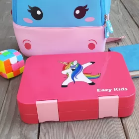 Eazy Kids 4 Compartment Bento Lunch Box w/ sandwich cutter- Unicorn Pink