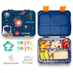 Eazy Kids 5 & 4 Convertible Bento Lunch Box wt Sandwich Cutter Set-Expedition Space