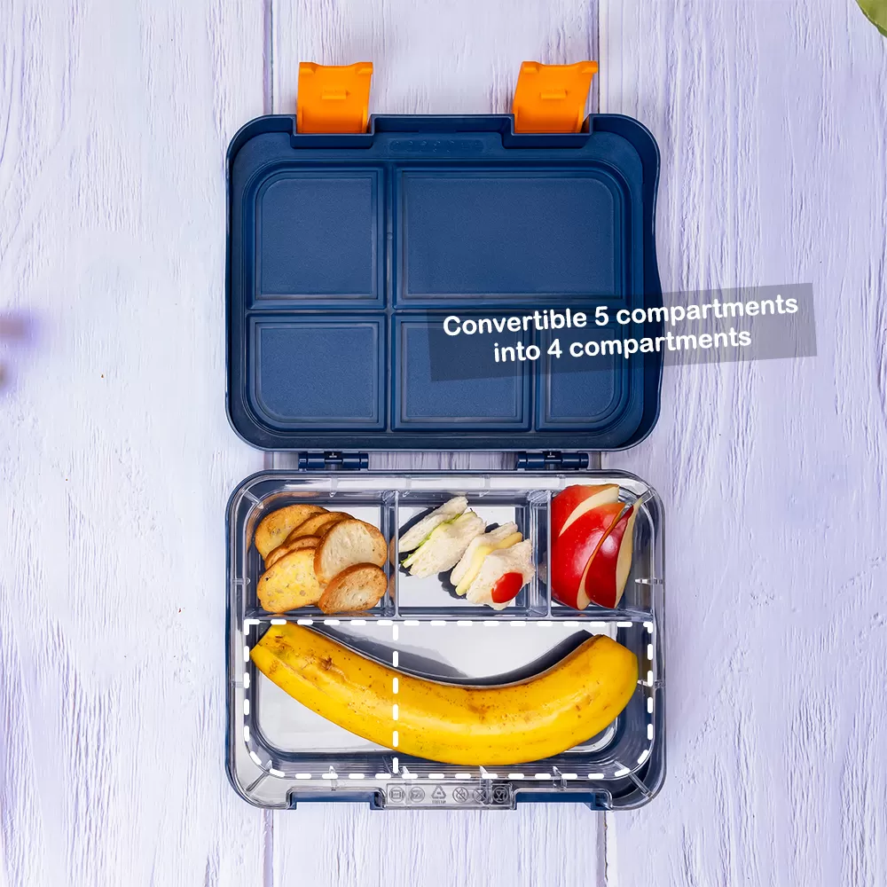 Eazy Kids 5 &amp; 4 Convertible Bento Lunch Box wt Sandwich Cutter Set-Expedition Space