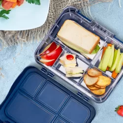 Eazy Kids 5 & 4 Convertible Bento Lunch Box wt Sandwich Cutter Set-Expedition Space