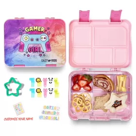 Eazy Kids 5 & 4 Convertible Bento Lunch Box wt Sandwich Cutter Set-Gamer Girl