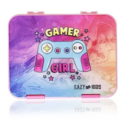 Eazy Kids 5 & 4 Convertible Bento Lunch Box wt Sandwich Cutter Set-Gamer Girl