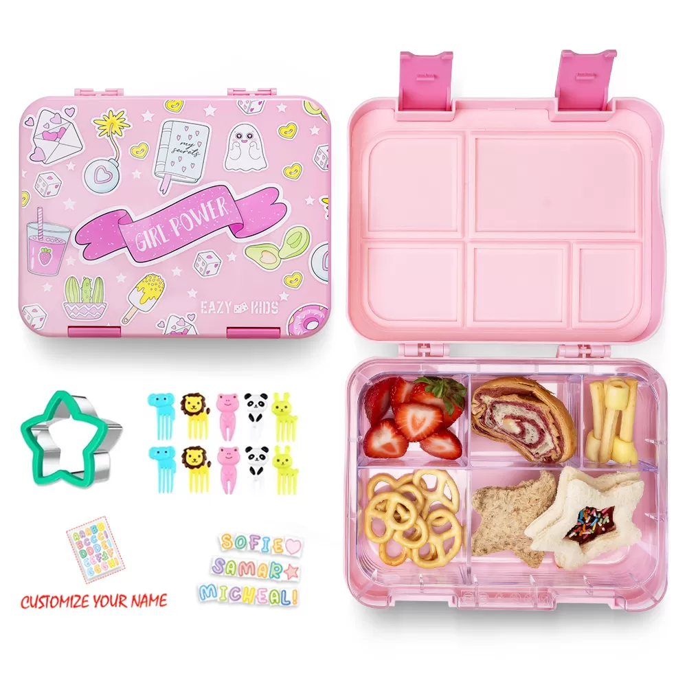 Eazy Kids 5 &amp; 4 Convertible Bento Lunch Box wt Sandwich Cutter Set-Girl Power