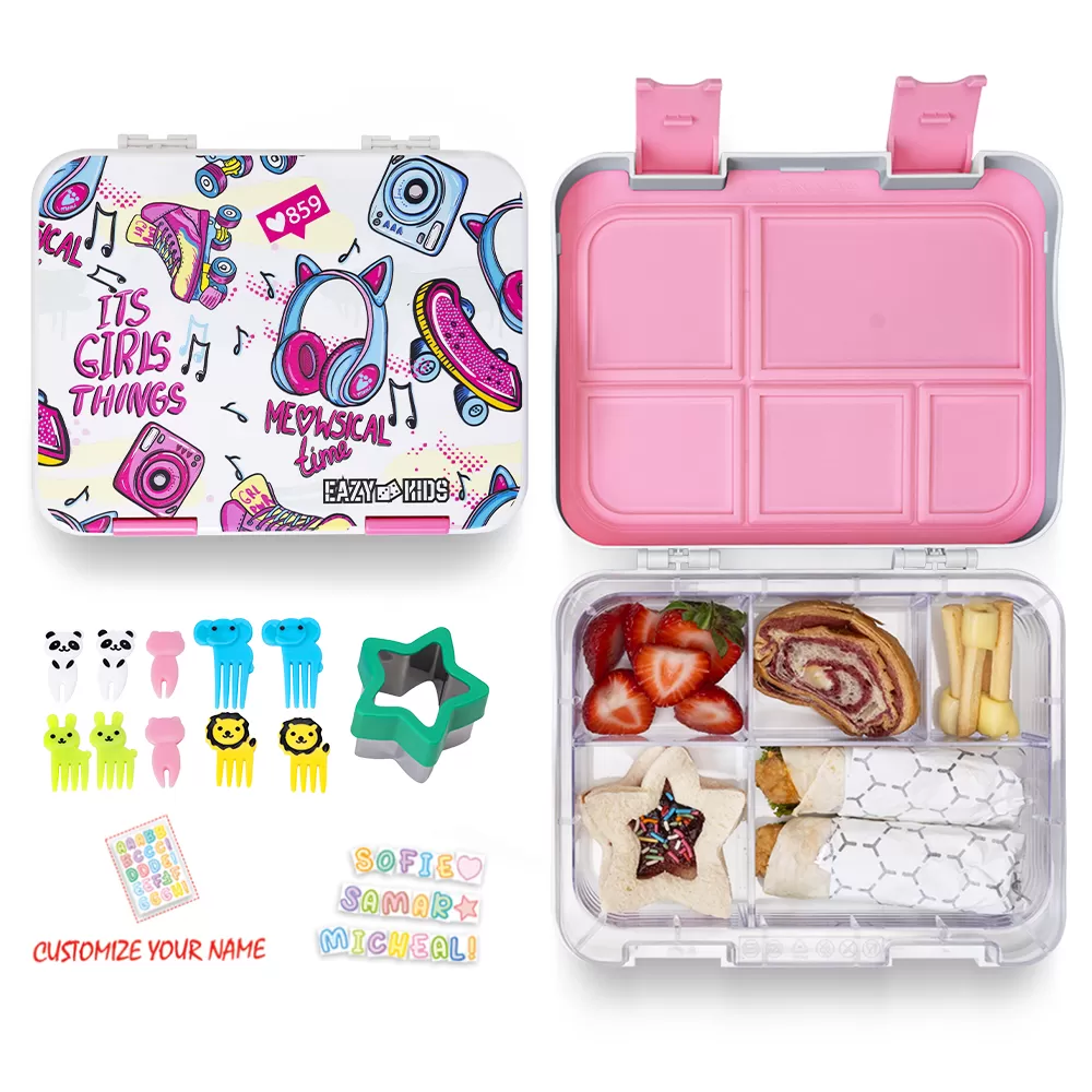 Eazy Kids 5 & 4 Convertible Bento Lunch Box wt Sandwich Cutter Set-Its Girls Things