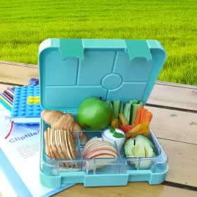 Eazy Kids 6 Compartment Bento Lunch Box with Sandwich Cutter Set - PlayStation Green