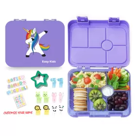 Eazy Kids 6 Compartment Bento Lunch Box w/ sandwich cutter- Unicorn Purple