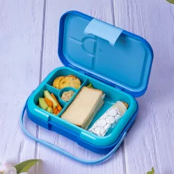 Eazy Kids 4 Compartment Bento Lunch Box - Mat Blue