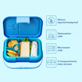 Eazy Kids 4 Compartment Bento Lunch Box - Mat Blue