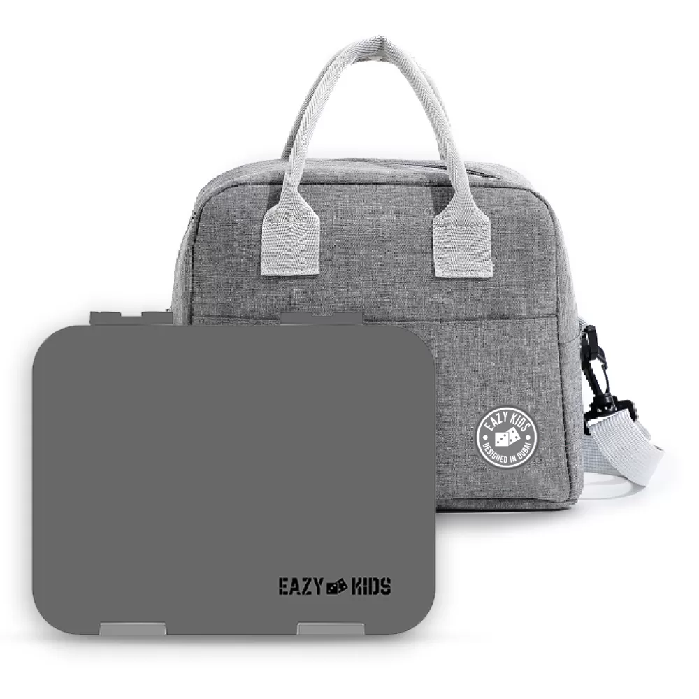 Eazy Kids Bento Boxes with Insulated Lunch Bag Combo - Grey