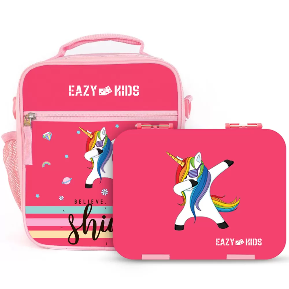 Eazy Kids Bento Boxes with Insulated Lunch Bag Combo - Unicorn Pink