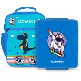 Eazy Kids Bento Boxes with Insulated Lunch Bag Combo - Baby Astronaut Blue