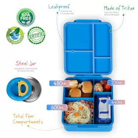 Eazy Kids Bento Boxes with Insulated Lunch Bag Combo - Baby Astronaut Blue