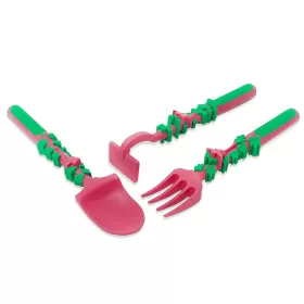 Eazy Kids Spoon, Fork & Pusher - Pink, Gardening, 3Pcs