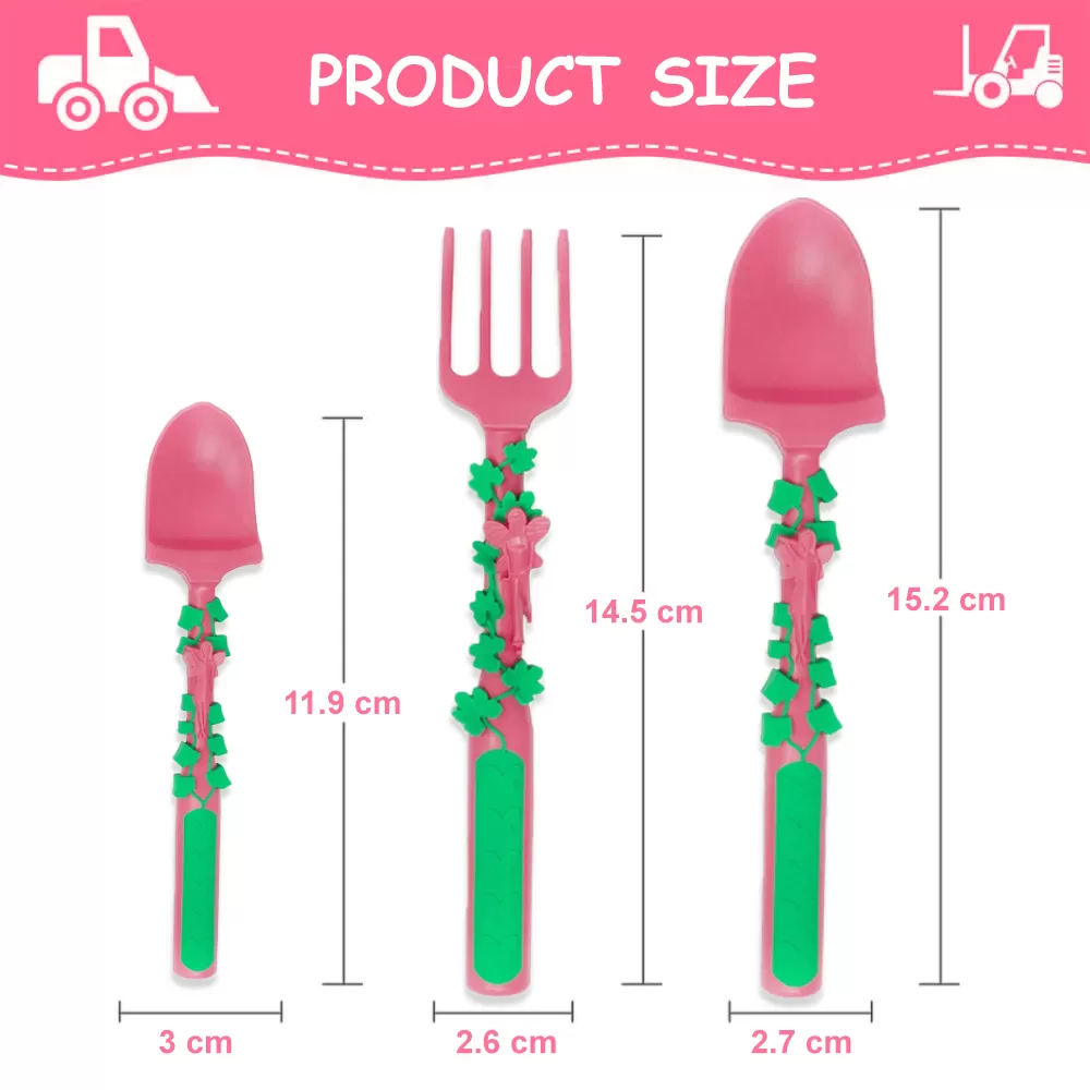 Eazy Kids Spoon, Fork &amp; Pusher - Pink, Gardening, 3Pcs