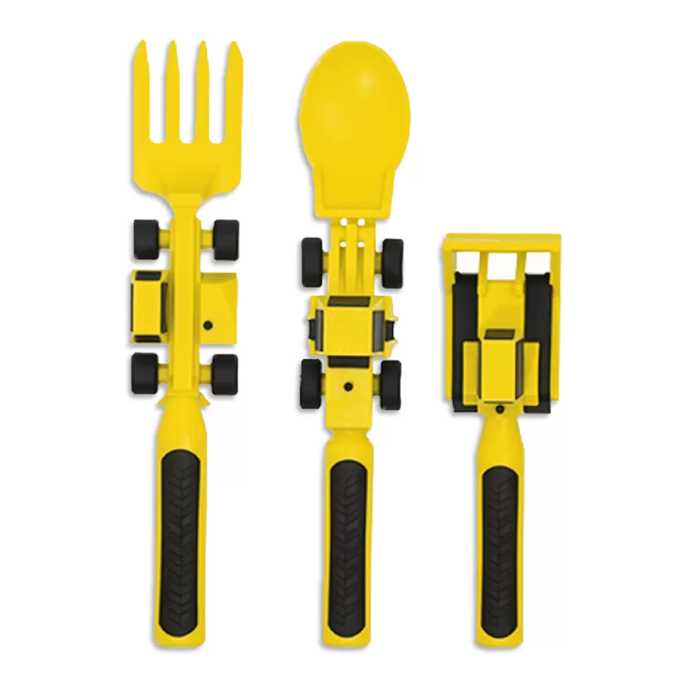 Eazy Kids Spoon, Fork &amp; Pusher - Yellow, Truck, 3Pcs