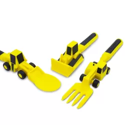 Eazy Kids Spoon, Fork & Pusher - Yellow, Truck, 3Pcs