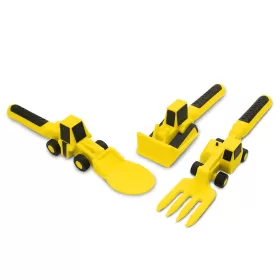 Eazy Kids Spoon, Fork & Pusher - Yellow, Truck, 3Pcs