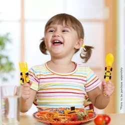 Eazy Kids Spoon, Fork & Pusher - Yellow, Truck, 3Pcs