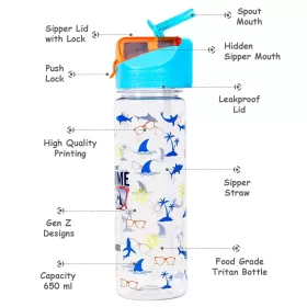 Eazy Kids Jawsome Shark 2-In-1 Tritan Water Bottle-Blue (650ml)