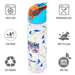 Eazy Kids Jawsome Shark 2-In-1 Tritan Water Bottle-Blue (650ml)