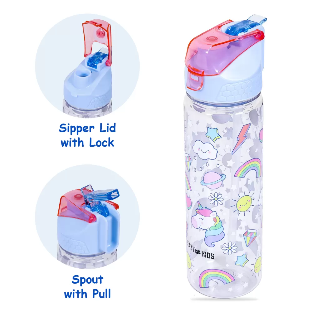 Eazy Kids Unicorn 2-In-1 Tritan Water Bottle-Blue (650ml)