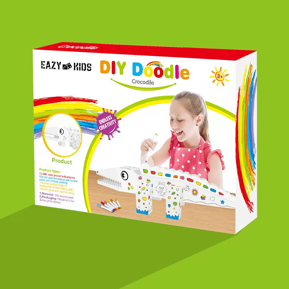 Eazy Kids - DIY Doodle Coloring Kit w/ Set of 6 Sketch Pens - Crocodile