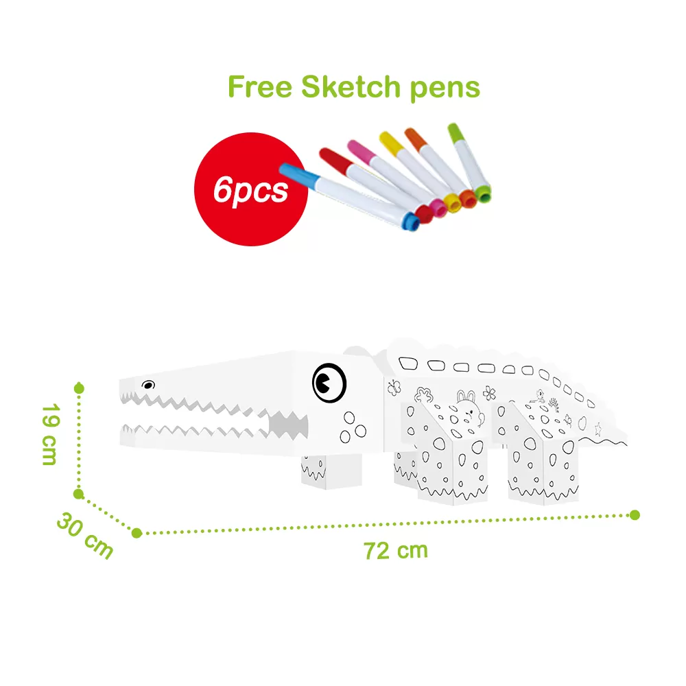 Eazy Kids - DIY Doodle Coloring Kit w/ Set of 6 Sketch Pens - Crocodile