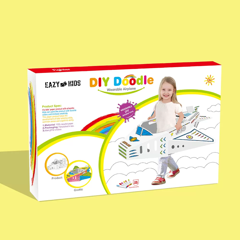 Eazy Kids - DIY Doodle Coloring Kit w/ Set of 6 Sketch Pens - Wearable Airplane