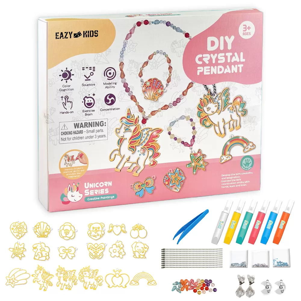 Eazy Kids DIY Kids Art &amp; Craft Crystal Pendant Making &amp; Coloring Set XL - Unicorn