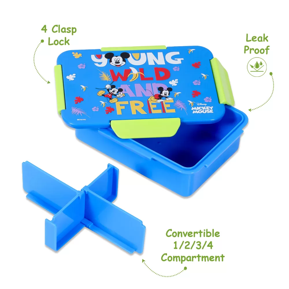 Disney Mickey &amp; Friends 1/2/3/4 Compartment Convertible Bento Lunch Box-Blue