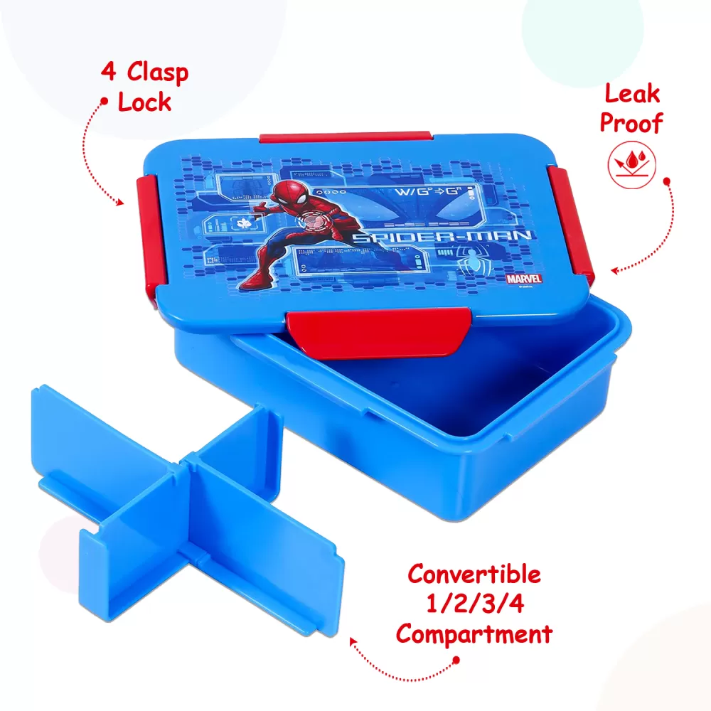 Marvel Spider-Man 1/2/3/4 Compartment Convertible Bento Lunch Box-Blue