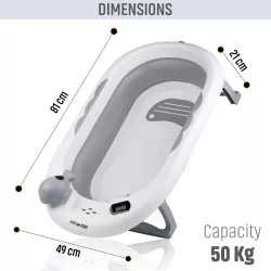 Eazy Kids Temperature Controlled Foldable Bathtub w / Intelligent Temperature Monitoring Thermometer and Baby Head Shampoo Wash Rinse Mug - Grey