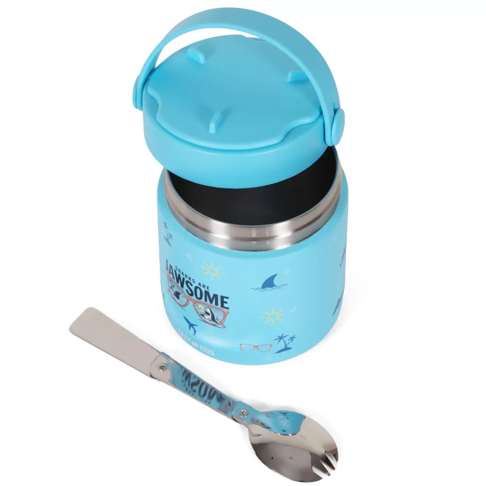 Eazy Kids Jawsome Shark Stainless Steel Insulated Food Jar-Blue(350ml)