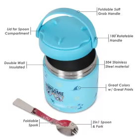 Eazy Kids Jawsome Shark Stainless Steel Insulated Food Jar-Blue(350ml)