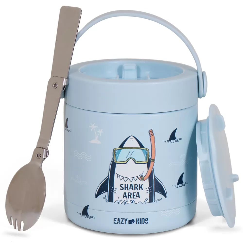 Eazy Kids Super Shark Stainless Steel Insulated Food Jar-Blue(350ml)