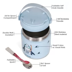 Eazy Kids Super Shark Stainless Steel Insulated Food Jar-Blue(350ml)