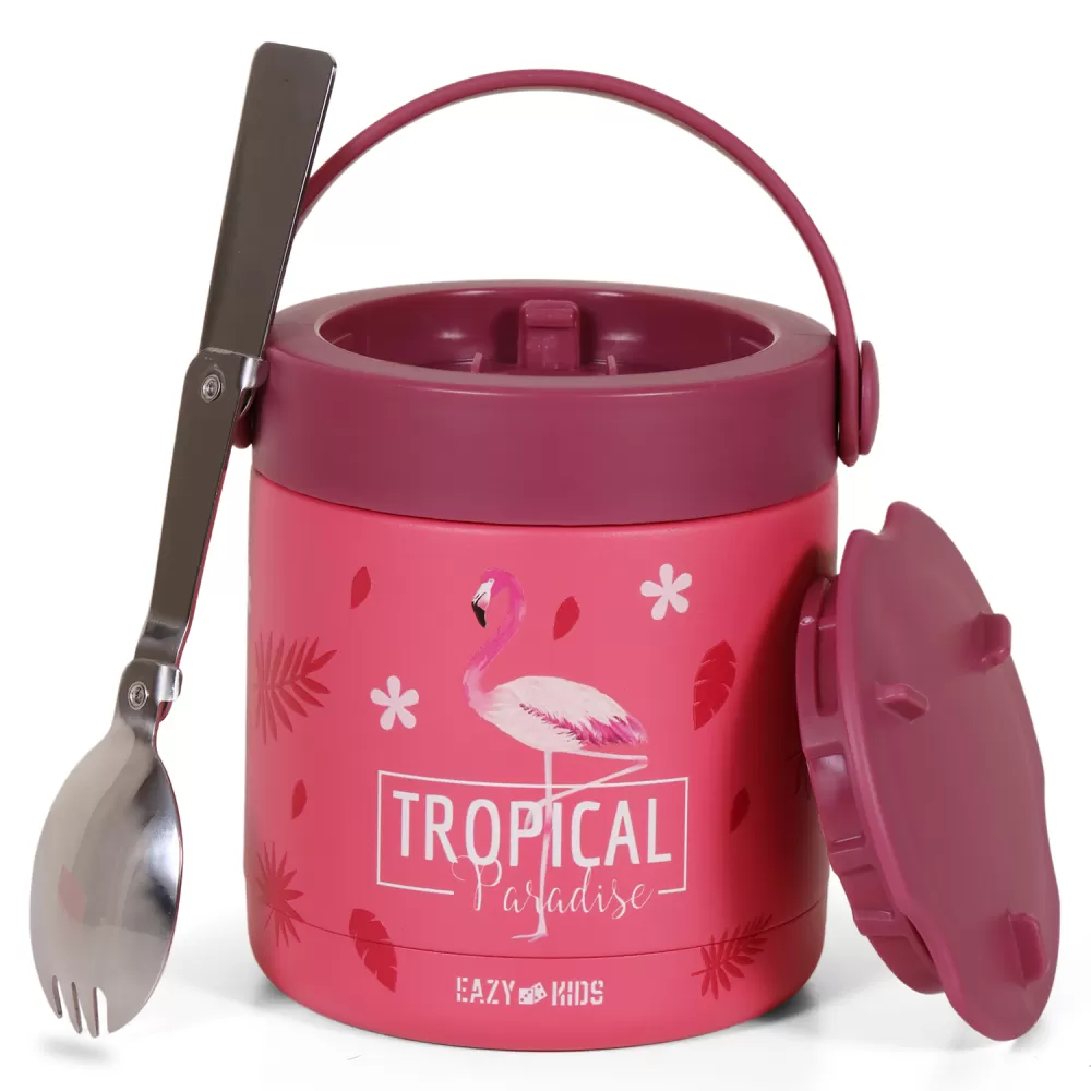 Eazy Kids Tropical Stainless Steel Insulated Food Jar-Pink (350ml)